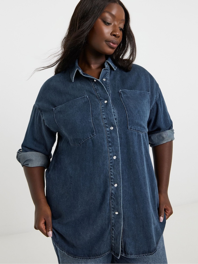 Simply Be Blue Lightweight Oversized Shirt - Image 4 of 4