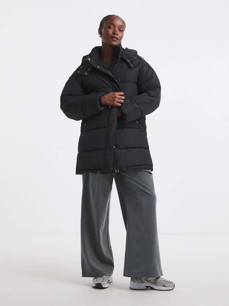 Simply Be Black Mid Line Padded Coat - Image 1 of 4