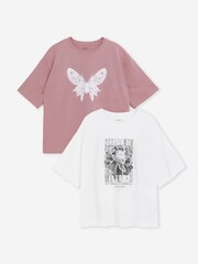 Simply Be Pink Oversized Graphic T-Shirts 2 Pack - Image 1 of 6