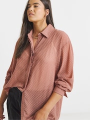 Simply Be Pink Textured Dobby Shirt With Bow Detail - Image 1 of 4