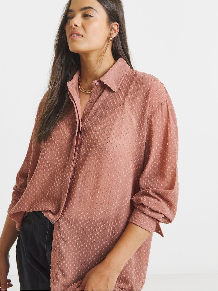 Simply Be Pink Textured Dobby Shirt With Bow Detail - Image 1 of 4 Simply Be Pink Textured Dobby Shirt With Bow Detail - Image 1 of 4