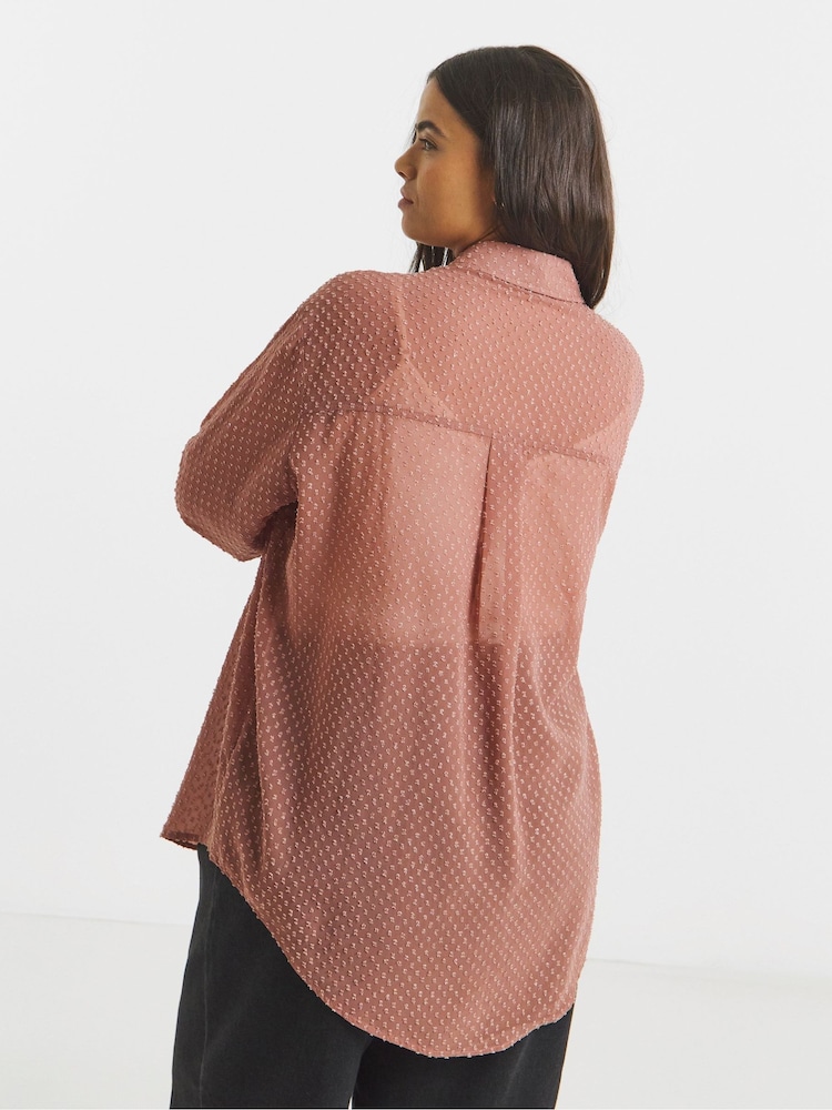 Simply Be Pink Textured Dobby Shirt With Bow Detail - Image 2 of 4 Simply Be Pink Textured Dobby Shirt With Bow Detail - Image 2 of 4