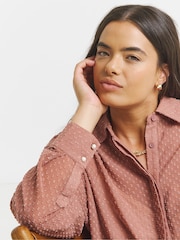 Simply Be Pink Textured Dobby Shirt With Bow Detail - Image 4 of 4