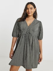 Simply Be Black Textured Jersey Striped Skater Dress - Image 1 of 4