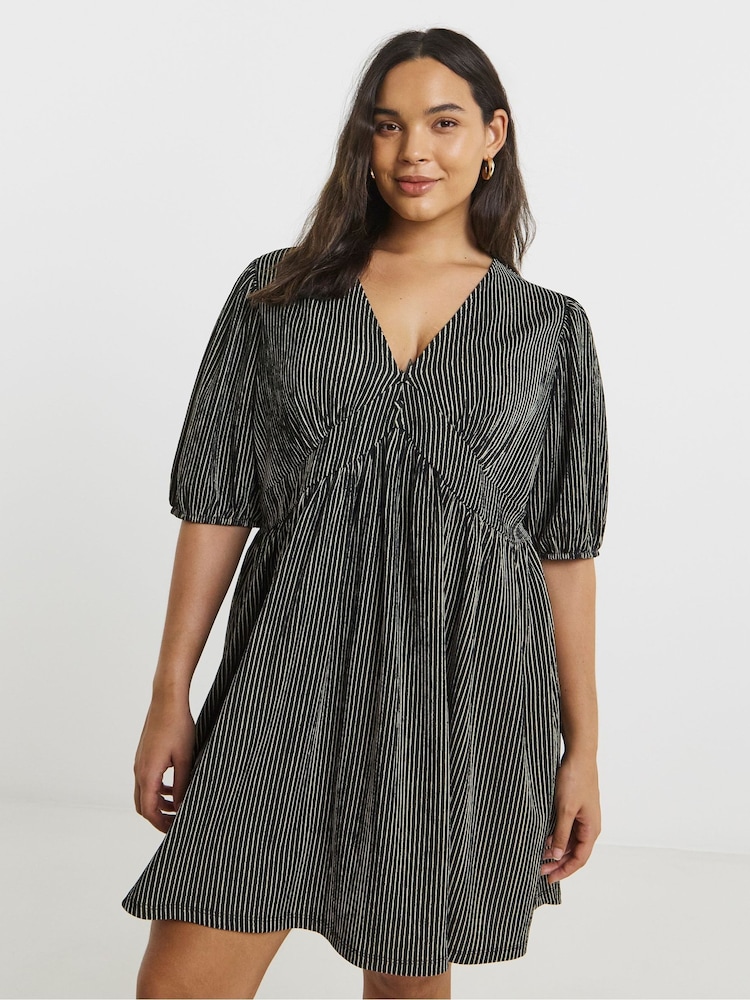 Simply Be Black Textured Jersey Striped Skater Dress - Image 1 of 4 Simply Be Black Textured Jersey Striped Skater Dress - Image 1 of 4