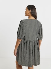 Simply Be Black Textured Jersey Striped Skater Dress - Image 2 of 4