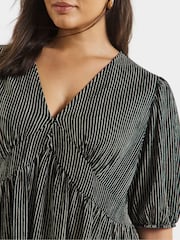 Simply Be Black Textured Jersey Striped Skater Dress - Image 3 of 4
