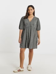 Simply Be Black Textured Jersey Striped Skater Dress - Image 4 of 4