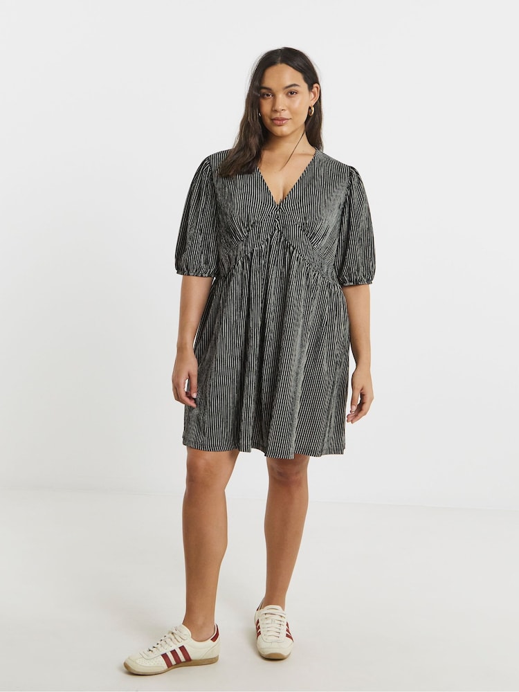 Simply Be Black Textured Jersey Striped Skater Dress - Image 4 of 4 Simply Be Black Textured Jersey Striped Skater Dress - Image 4 of 4