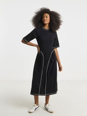 Simply Be Black Contrast Seam Waist Detail Midi Dress - Image 1 of 4