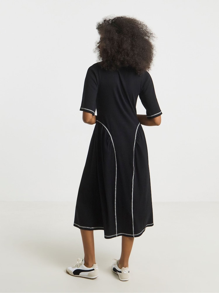 Simply Be Black Contrast Seam Waist Detail Midi Dress - Image 2 of 4