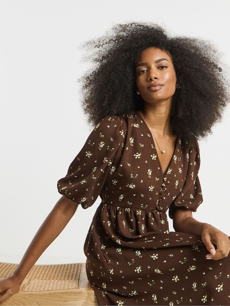 Simply Be Brown Button Through Midi Dress - Image 4 of 4 Simply Be Brown Button Through Midi Dress - Image 4 of 4