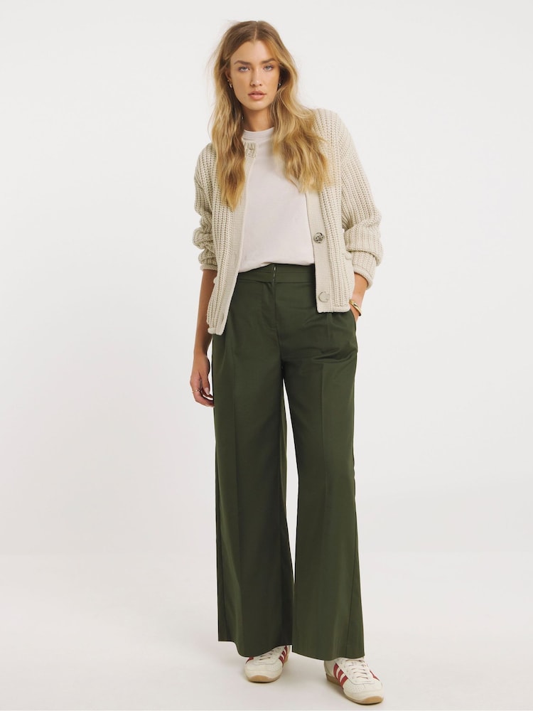 Simply Be Green Turnd Over Waistband Tailored Trousers - Image 1 of 4 Simply Be Green Turnd Over Waistband Tailored Trousers - Image 1 of 4