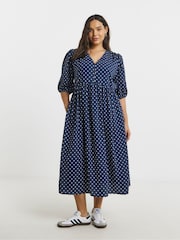 Simply Be Blue Button Through Midi Dress - Image 1 of 4