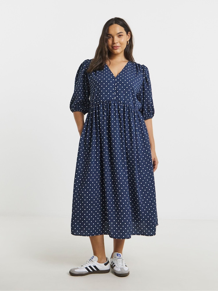 Simply Be Blue Button Through Midi Dress - Image 1 of 4 Simply Be Blue Button Through Midi Dress - Image 1 of 4