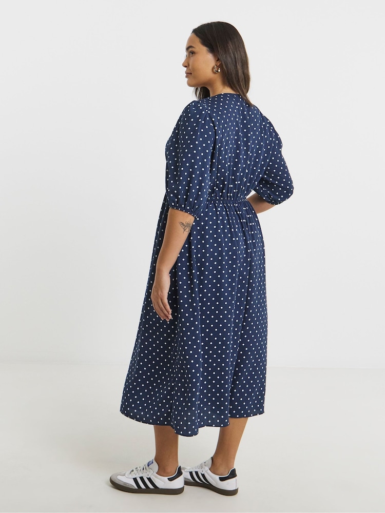 Simply Be Blue Button Through Midi Dress - Image 2 of 4