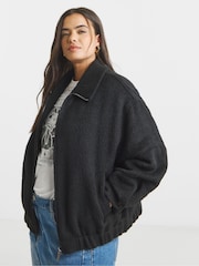 Simply Be Black Seam Detail Faux Wool Bomber Jacket - Image 1 of 4