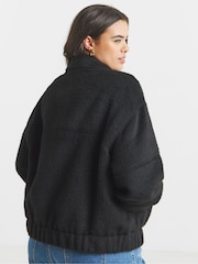 Simply Be Black Seam Detail Faux Wool Bomber Jacket - Image 2 of 4