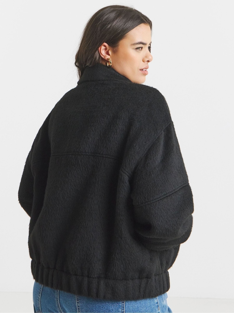 Simply Be Black Seam Detail Faux Wool Bomber Jacket - Image 2 of 4
