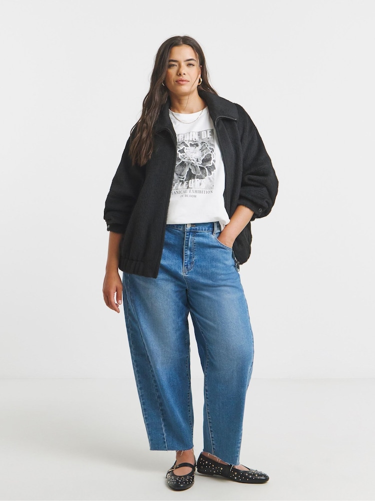 Simply Be Black Seam Detail Faux Wool Bomber Jacket - Image 4 of 4