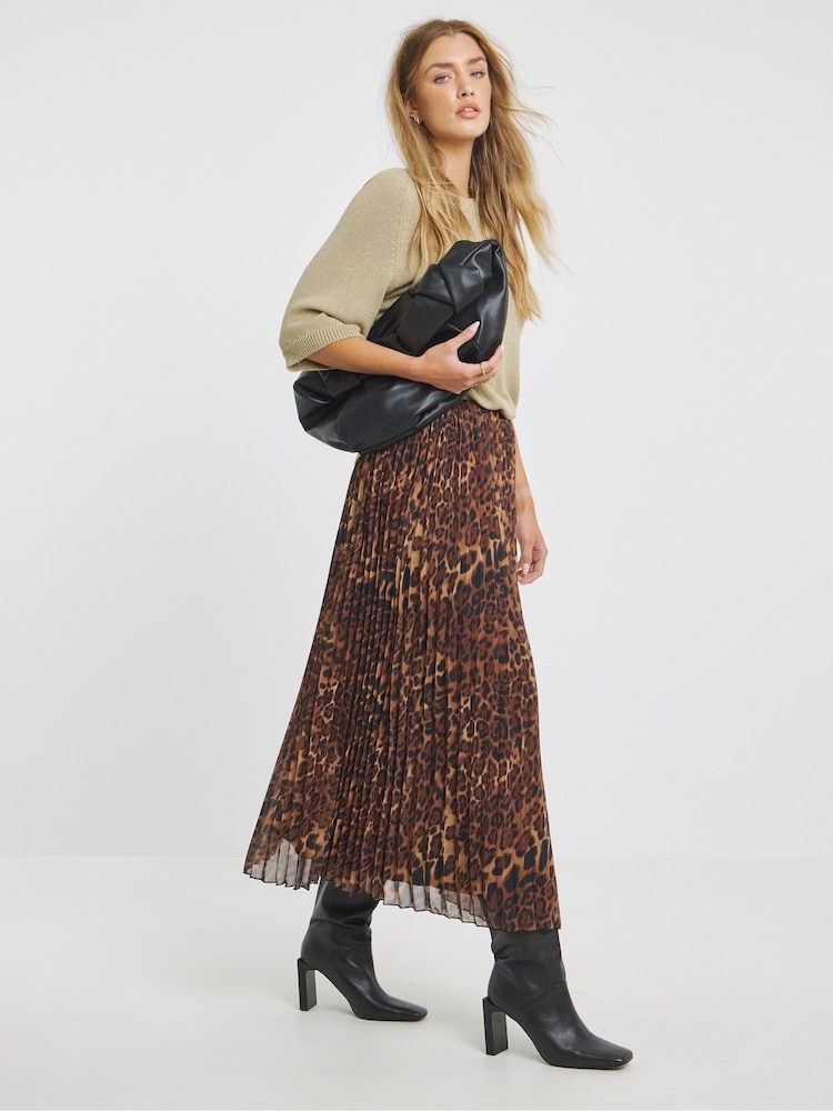 Simply Be Animal Pleated Chiffon Midaxi Skirt - Image 5 of 5