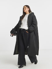 Simply Be Black Hooded Longline Bomber - Image 1 of 4
