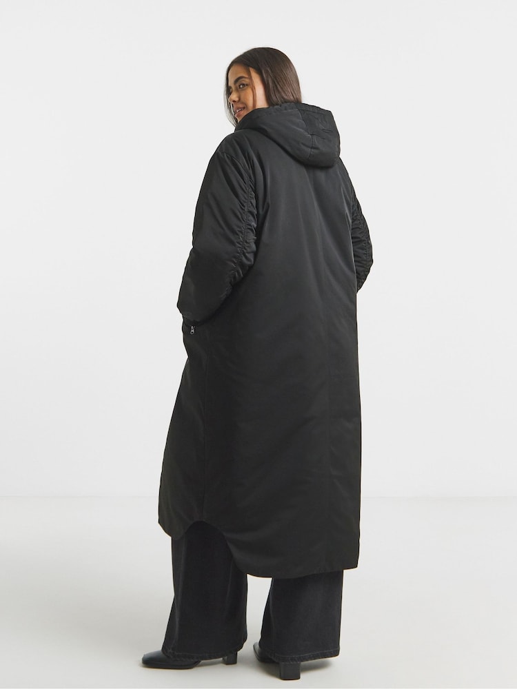 Simply Be Black Hooded Longline Bomber - Image 2 of 4 Simply Be Black Hooded Longline Bomber - Image 2 of 4