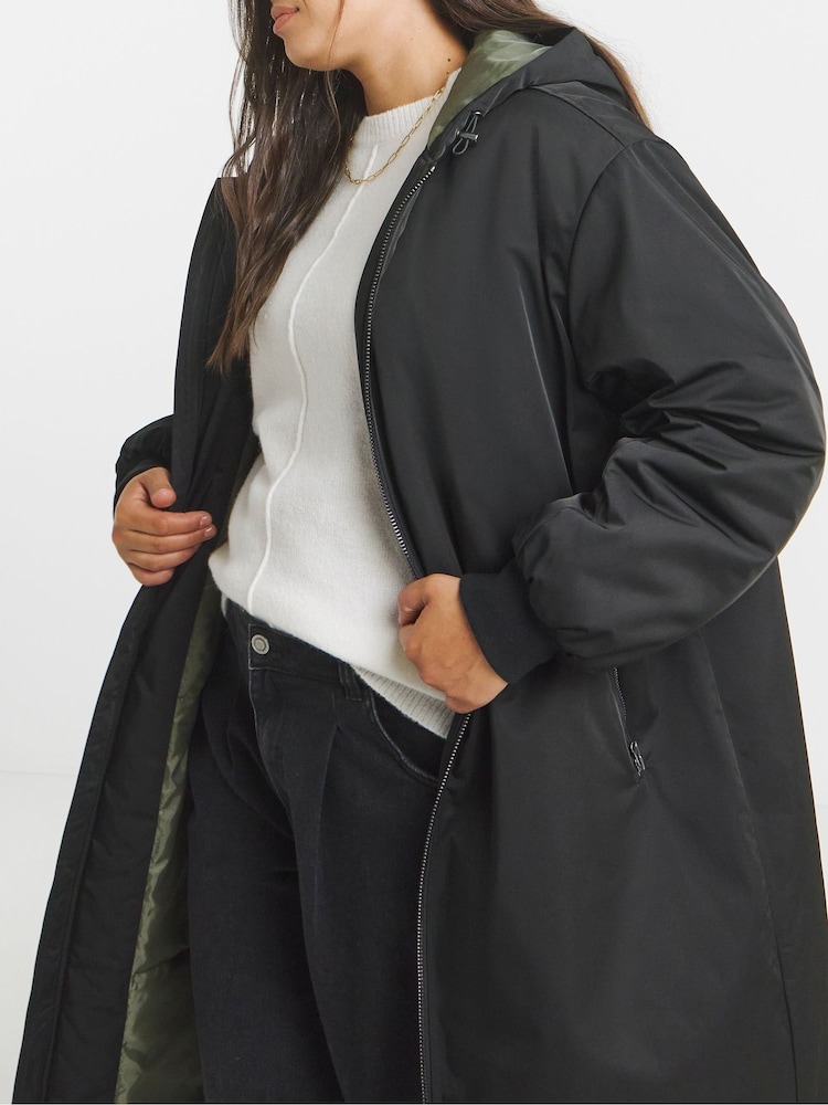 Simply Be Black Hooded Longline Bomber - Image 4 of 4 Simply Be Black Hooded Longline Bomber - Image 4 of 4