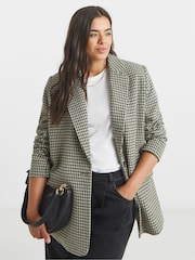 Simply Be Brown Houndstooth Single Breasted Blazer - Image 1 of 4