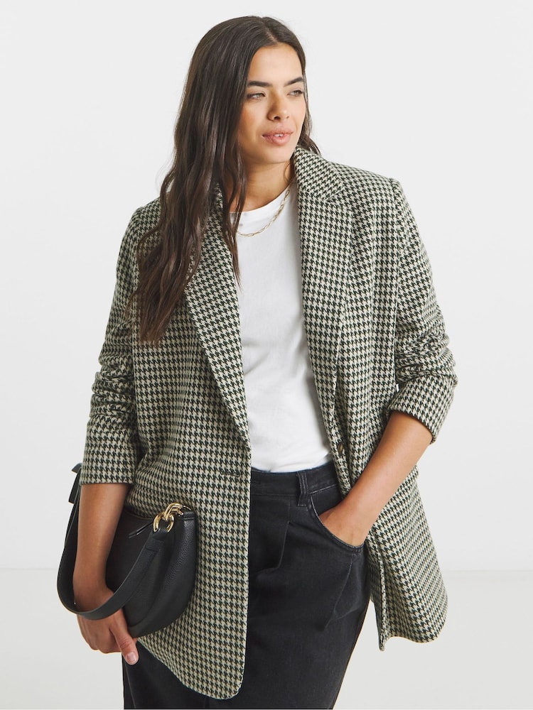 Simply Be Brown Houndstooth Single Breasted Blazer - Image 1 of 4 Simply Be Brown Houndstooth Single Breasted Blazer - Image 1 of 4