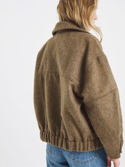 Simply Be Natural Seam Detail Faux Wool Bomber Jacket - Image 2 of 4