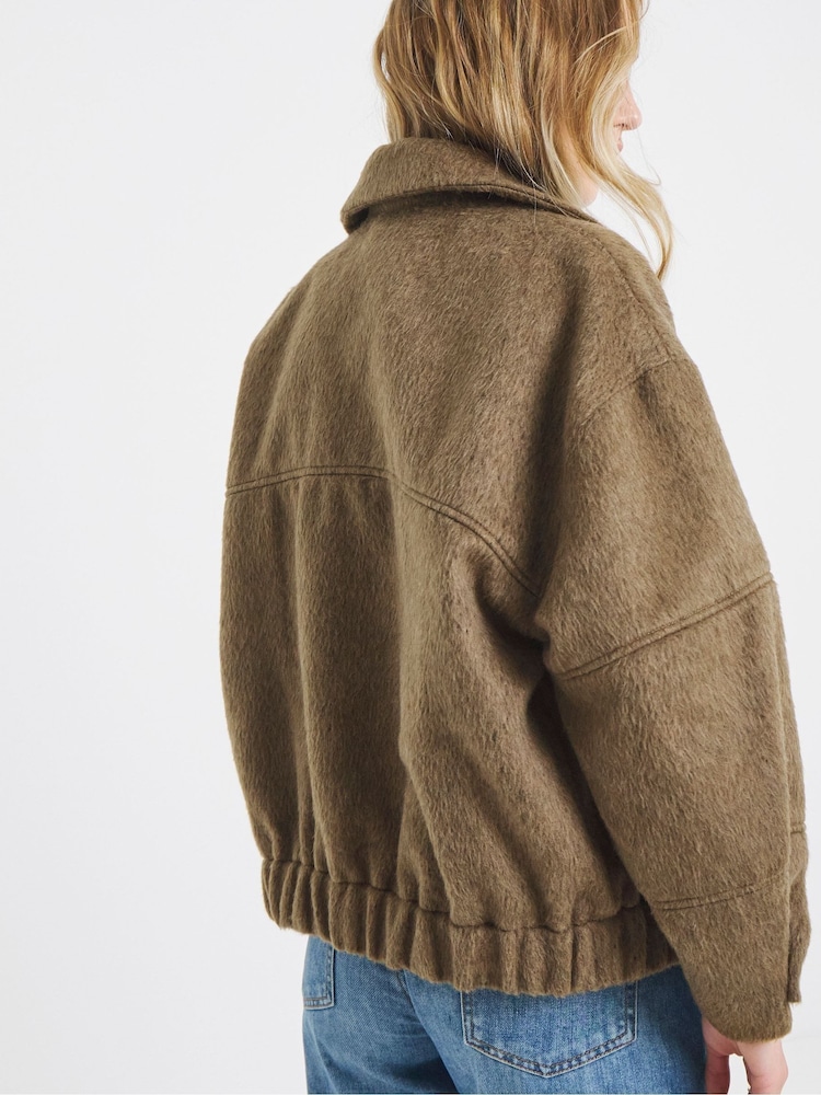 Simply Be Natural Seam Detail Faux Wool Bomber Jacket - Image 2 of 4