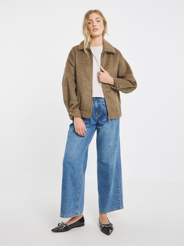 Simply Be Natural Seam Detail Faux Wool Bomber Jacket - Image 4 of 4