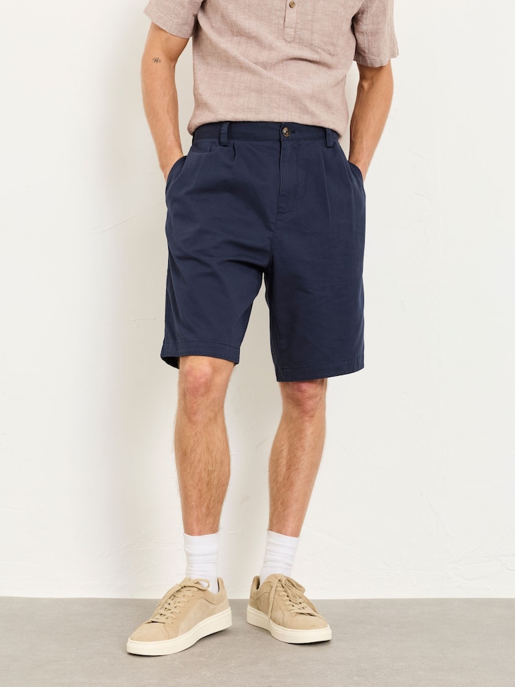 FatFace Navy Pleat Front Chino Shorts - Image 1 of 6