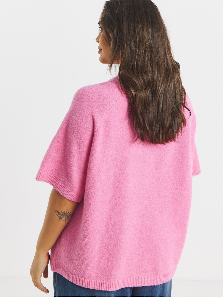 Simply Be Pink Short Sleeve Boxy Knit T-Shirt - Image 2 of 4