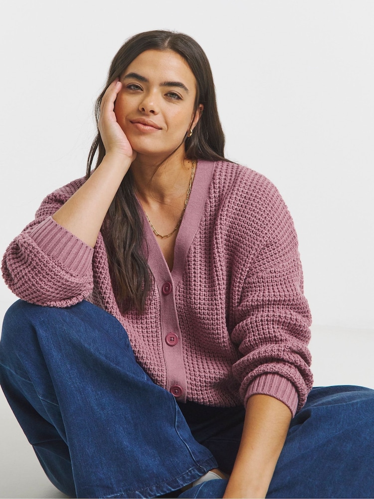 Simply Be Pink Fisherman Boyfriend Cardigan - Image 1 of 4 Simply Be Pink Fisherman Boyfriend Cardigan - Image 1 of 4
