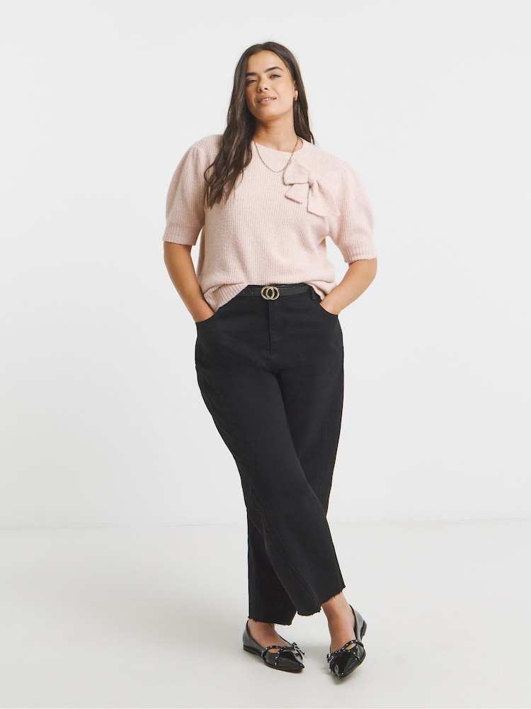Simply Be Pink Puff Sleeve Bow Back Jumper - Image 1 of 4