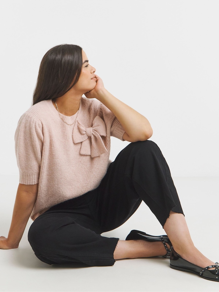 Simply Be Pink Puff Sleeve Bow Back Jumper - Image 4 of 4