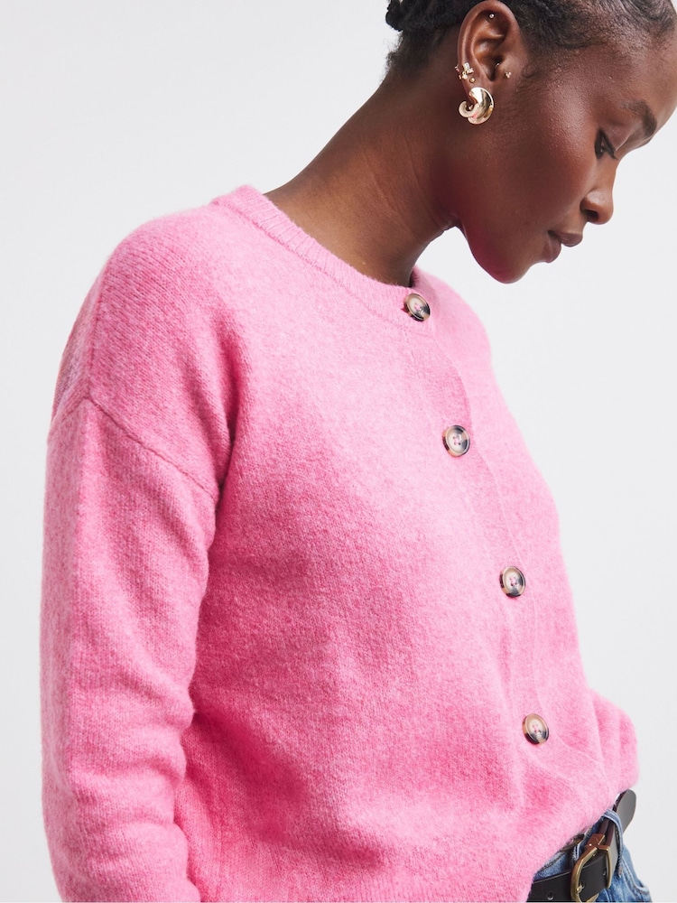 Simply Be Pink Short Sleeve Boxy Knit Cardigans - Image 1 of 4 Simply Be Pink Short Sleeve Boxy Knit Cardigans - Image 1 of 4