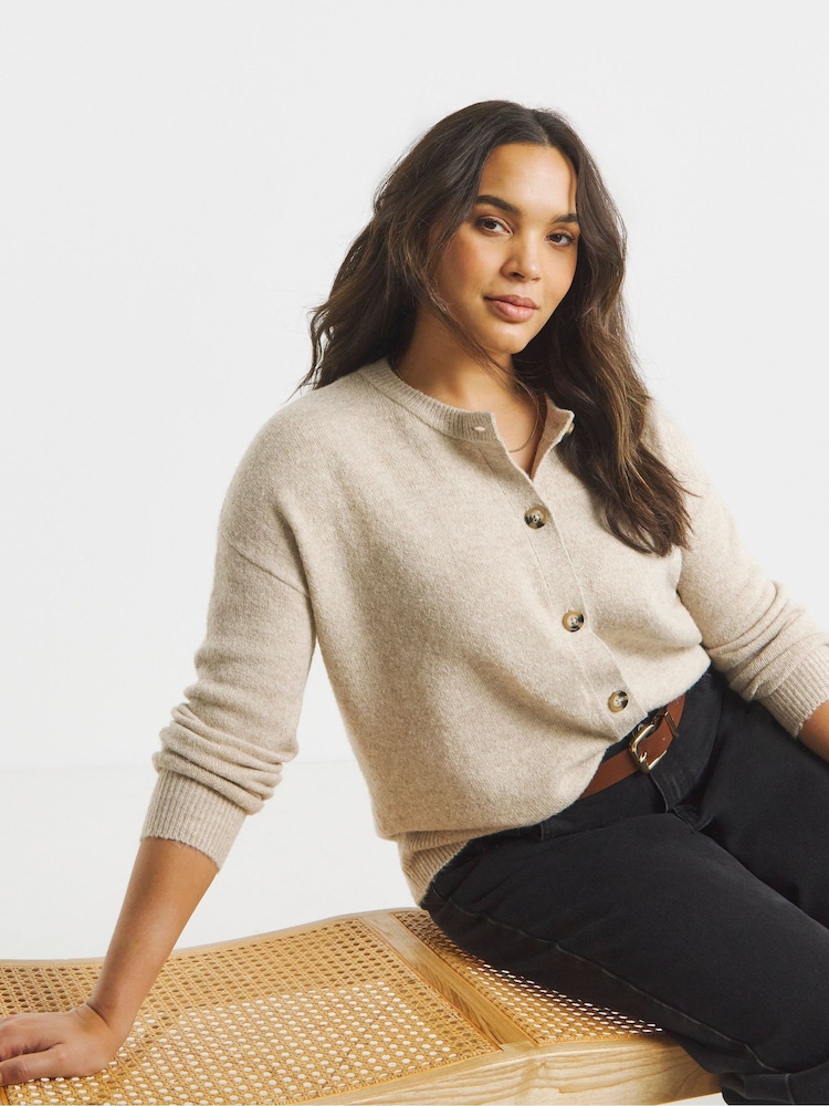 Simply Be Natural Crew Neck Cardigan - Image 1 of 4 Simply Be Natural Crew Neck Cardigan - Image 1 of 4