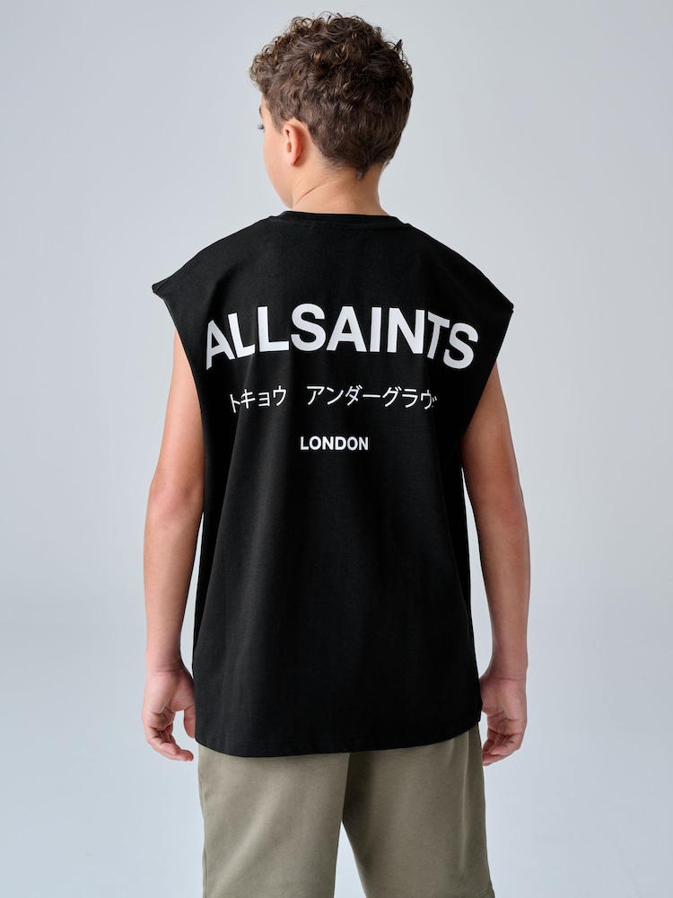 smALLSAINTS Black Underground Oversized Crew Neck Sleeveless T-Shirt - Image 2 of 9 smALLSAINTS Black Underground Oversized Crew Neck Sleeveless T-Shirt - Image 2 of 9