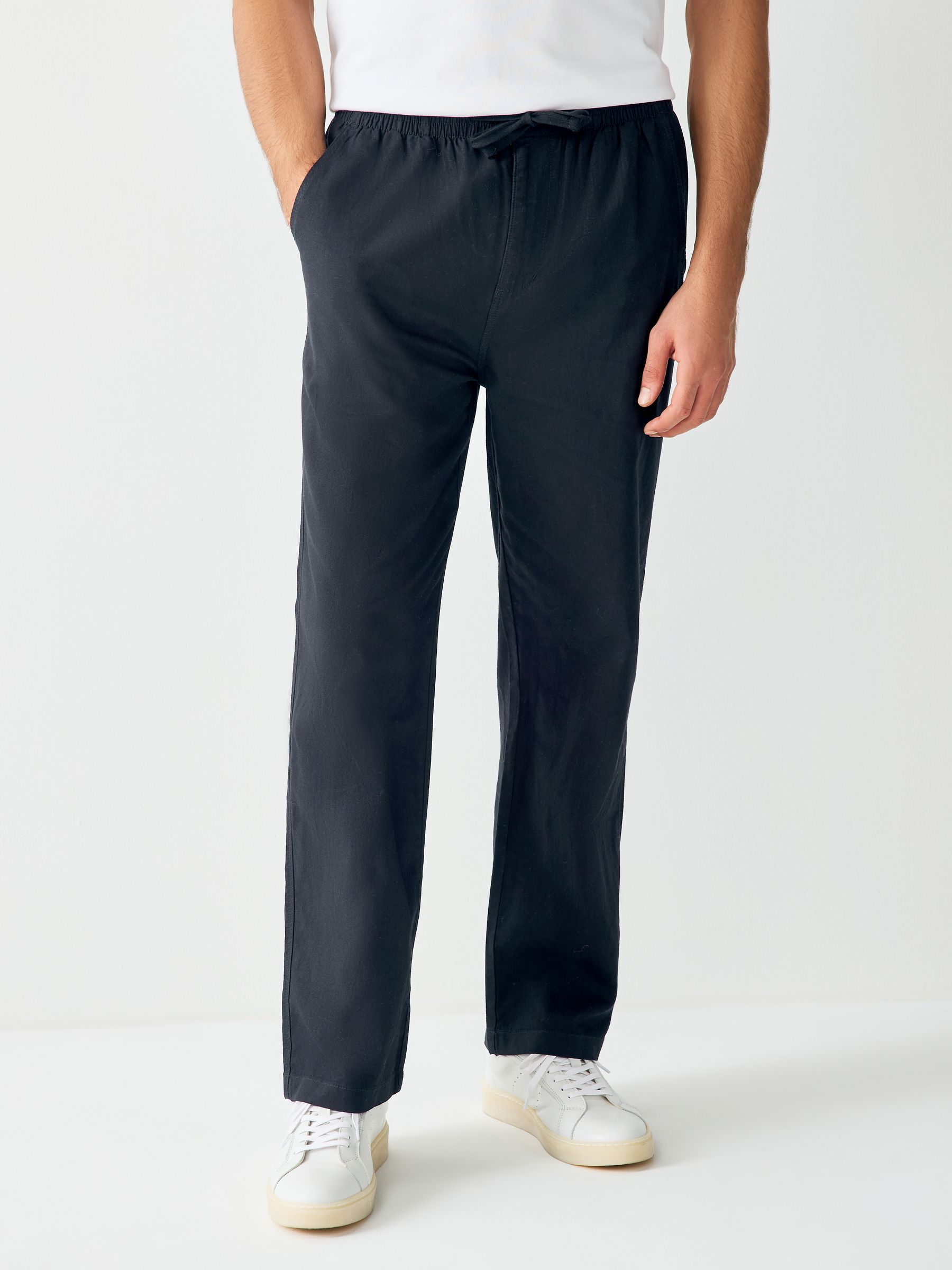 Buy Black Relaxed Fit Smart Linen Cotton Blend Trousers from the