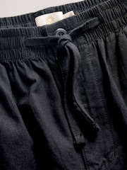 Black Relaxed Fit Smart Linen Cotton Blend Trousers - Image 8 of 9