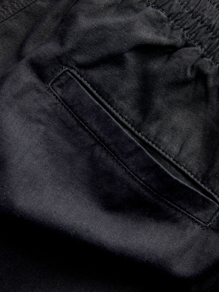 Black Relaxed Fit Smart Linen Cotton Blend Trousers - Image 9 of 9