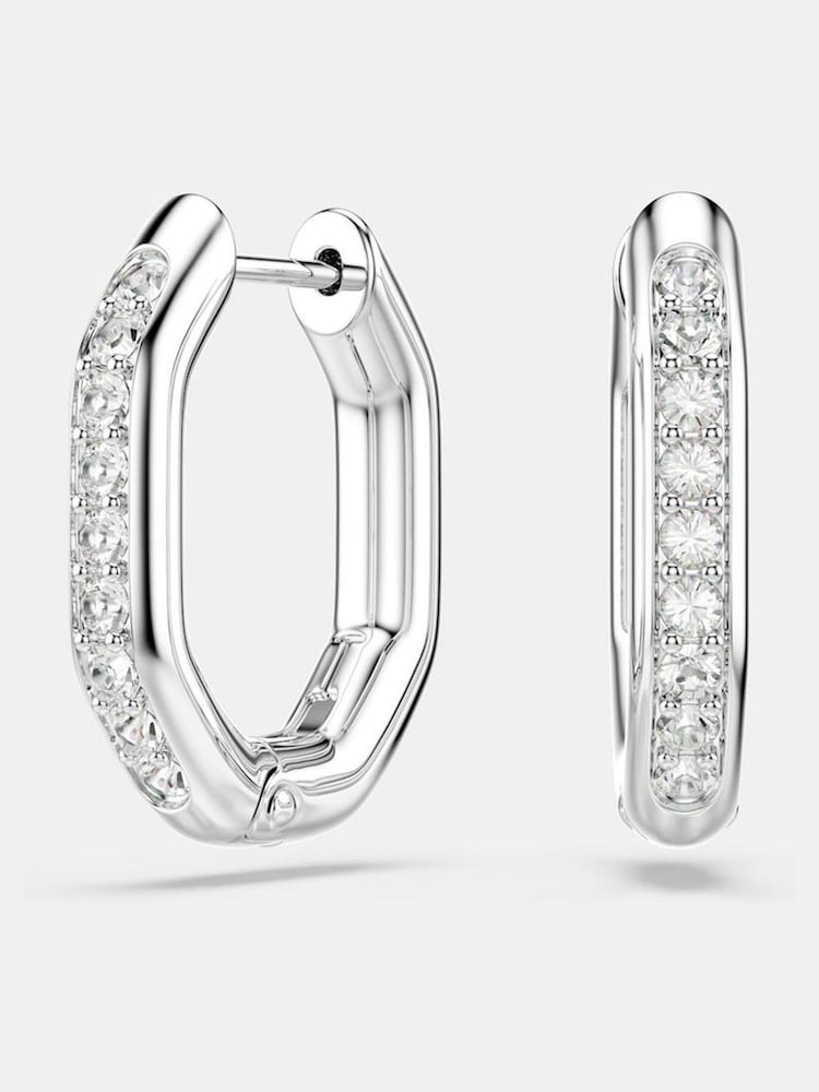 Swarovski White Rhodium Plated Round Cut Octagon Shape Dextera Hoop Earrings - Image 1 of 4