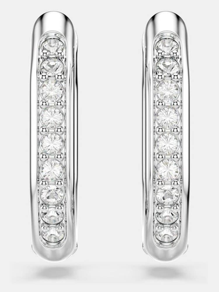 Swarovski White Rhodium Plated Round Cut Octagon Shape Dextera Hoop Earrings - Image 2 of 4