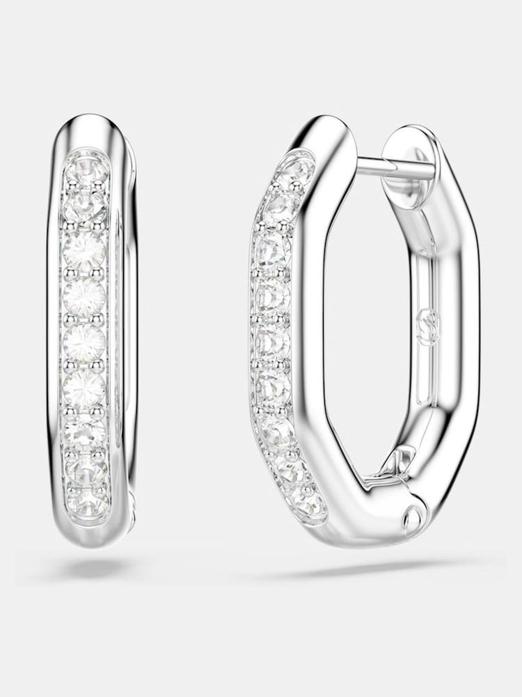Swarovski White Rhodium Plated Round Cut Octagon Shape Dextera Hoop Earrings - Image 4 of 4