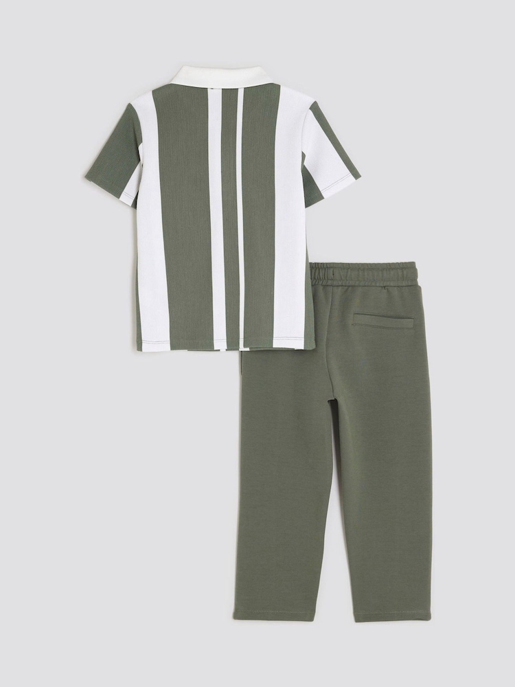 River Island Green Boys Stripe Polo Joggers Set - Image 1 of 4