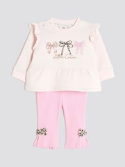 River Island Pink Baby Girls Bow Peplum Sweatshirt Set - Image 1 of 5