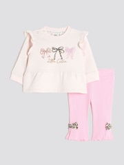 River Island Pink Baby Girls Bow Peplum Sweatshirt Set - Image 2 of 5